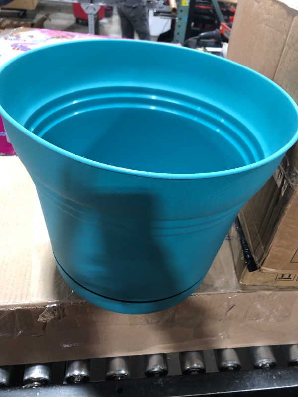 Photo 2 of Bloem SP1426 Saturn Planter w/Saucer 14" Bermuda Teal