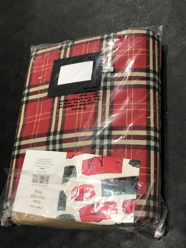 Photo 2 of ZOBER Artificial Christmas Tree Storage Bag with Plaid Design for Disassembled Trees of 9 ft. Durable Handles & Sleek Dual Zipper Holiday Xmas Bag Made of Tear Proof 600D Oxford