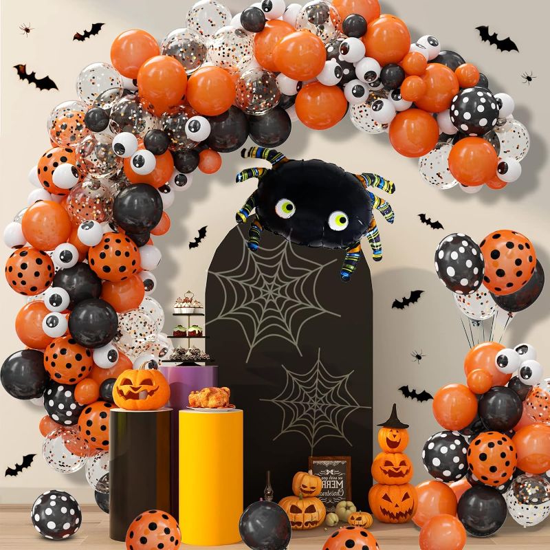 Photo 1 of 119 Pieces Halloween Balloon Arch Garland Kit, QPEY Black Orange Latex Balloons with Spider balloon for Halloween Birthday party Decorations Supplies