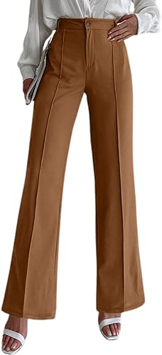 Photo 1 of Acelitt Womens Ladies Fashion Fall 2023 Elastic Business Work Wide Leg Pants Trousers Straight Suit Pants (Brown,M) 