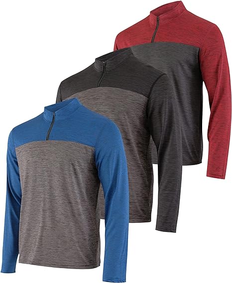 Photo 1 of (4X TALL) Real Essentials 3 Pack: Men's Dry-Fit Active Quarter Zip Long Sleeve Athletic Performance Pullover