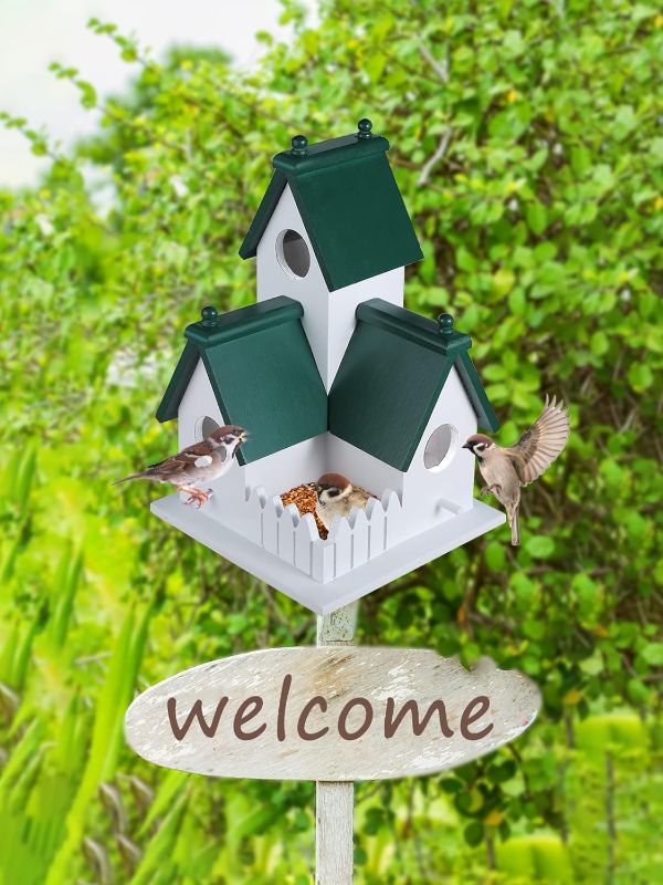 Photo 1 of 2 in 1 Bird House for Outside, Wooden Bird House & Bird Feeder with Doors for Bluebird Finch Hummingbird Sparrow Small Bird, Hanging Birdhouse for Tree Garden Backyard