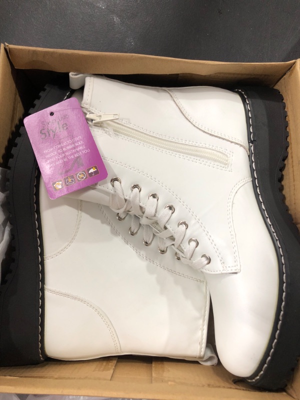 Photo 2 of (8.5) Hawkwell Women's Combat Boots Side Zipper Lace up Ankle Booties 8.5 White