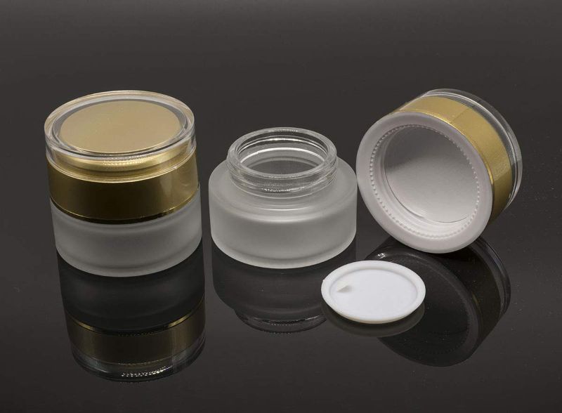 Photo 1 of 2 Pcs Refillable Frosted Glass Cosmetic Cream Jar Bottle Container,High-end Separate Bottles for Cosmetics with Gold Lid