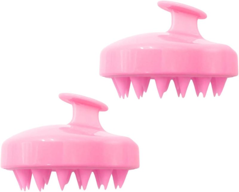 Photo 1 of 2pcs Scalp Massager Silicone Shampoo Brush Shower Scalp Scrubber - Hair Washing, Head Massage, Hair Care (Pink 2pcs)