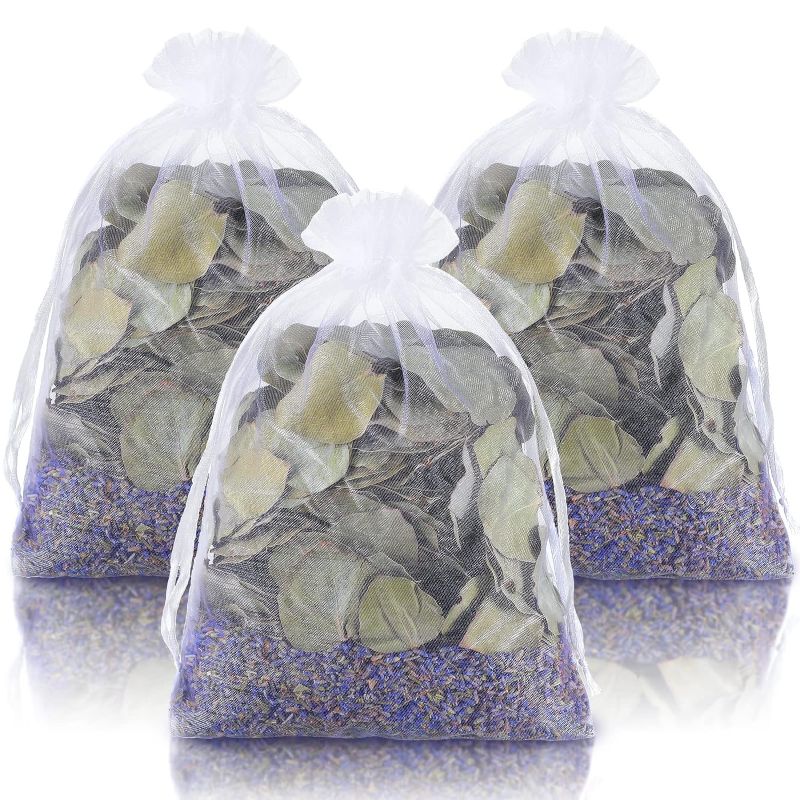 Photo 1 of 3 Set Dried Eucalyptus Lavender Shower Bath Pouches Eucalyptus Leaves Sachet Bags for Shower Preserved Natural Real Eucalyptus Leaves Lavender for Relaxation and Anxiety Relief