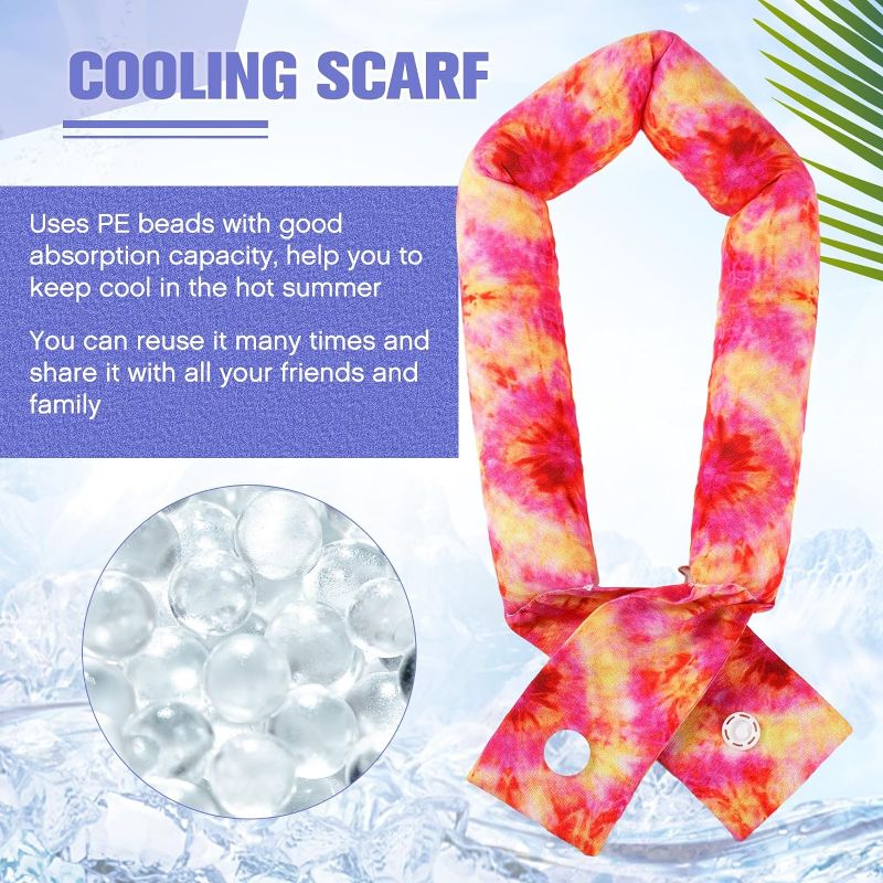 Photo 2 of 12 Pcs Cooling Neck Wraps with Button Tie Dye Neck Cooler for Hot Weather Ice Cooling Bandana Scarf for Summer Heat Men Women (Fresh Style) 