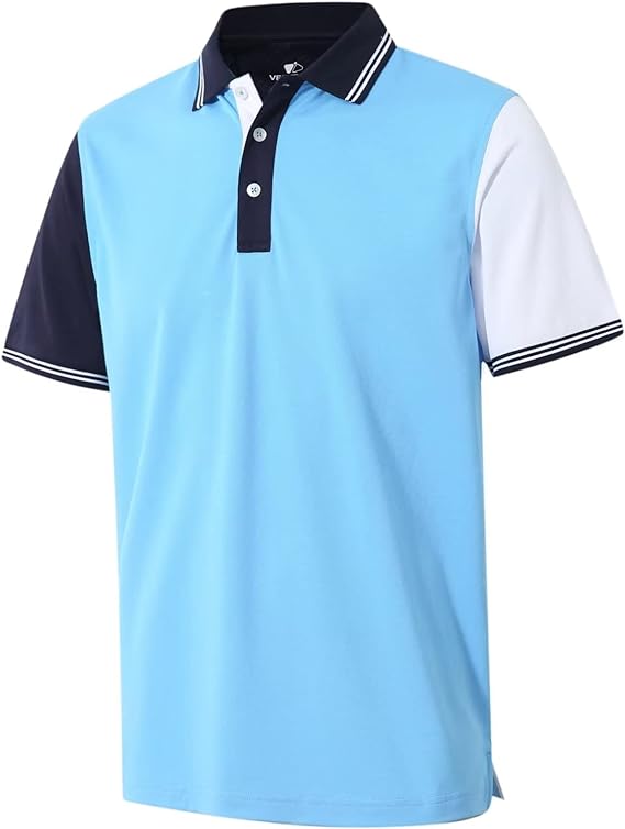 Photo 1 of (L) VEBOON Polo Shirts Short Sleeve for Men Cotton Blend Pique Moisture Wicking Color Block Casual Collared Shirts