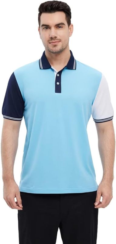 Photo 1 of (L) VEBOON Polo Shirts Short Sleeve for Men Cotton Blend Pique Moisture Wicking Color Block Casual Collared Shirts
