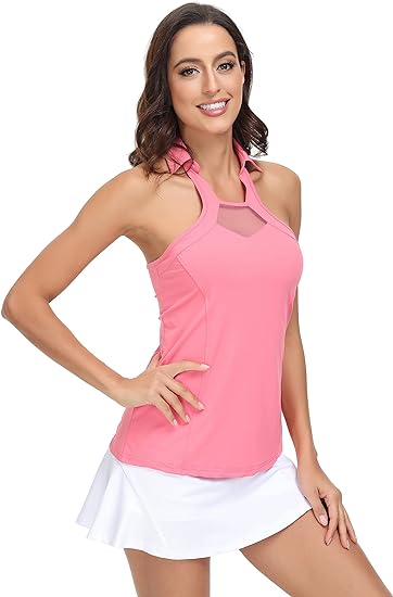 Photo 1 of (S) TrendiMax Womens Sleeveless Golf Shirt Mesh Racerback Polo Shirts Moisture Wicking Athletic Workout Tank Tops for Women