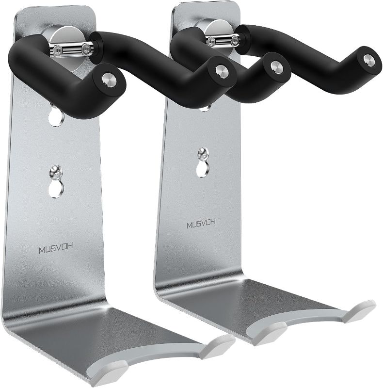 Photo 1 of MUSVOH Guitar Hanger Wall Mount Guitar Wall Mount 2 Pack - Durable and Stylish Made by Aluminum Alloy for Secure Guitar Display and Storage