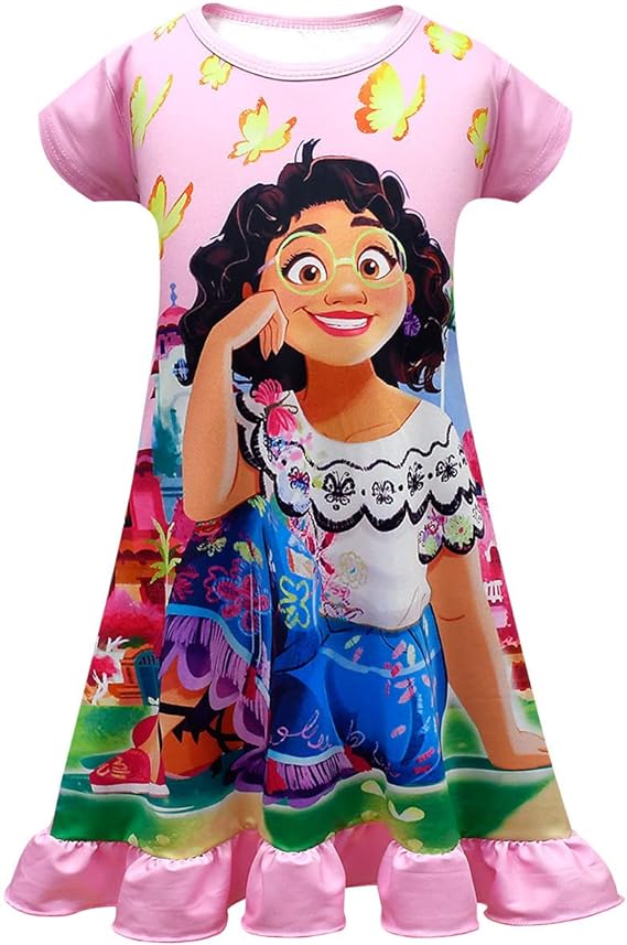 Photo 1 of (8-10) MSSmile-FANKID Little Girls Nightgown Dress Printed Cartoon Style Pajamas Sleepwear for Girls 140