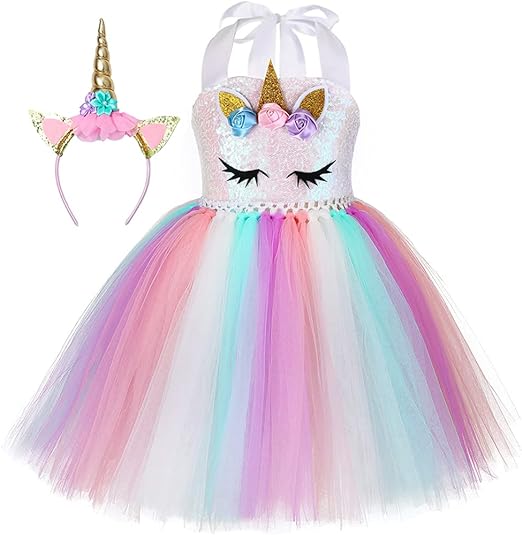 Photo 1 of Cuteshower Girl Unicorn Costume, Baby Unicorn Tutu Dress Outfit Princess Party Costumes with Headband - XL 