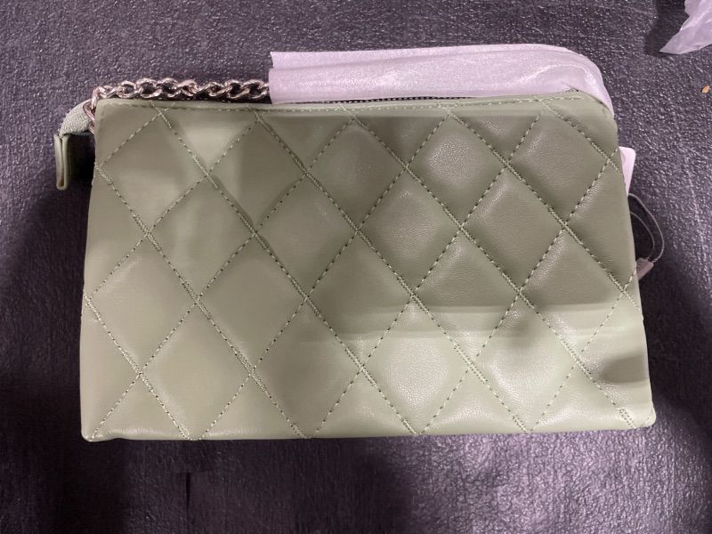 Photo 2 of DAVIDJONES Women's Quilted Crossbody Bag,Faux Leather Top Zip 2 Compartments Shoulder Clutch Purse with Chain Strap