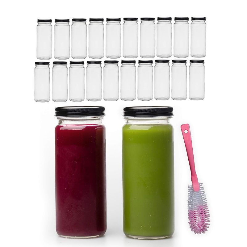 Photo 1 of 16 OZ Glass Bottles with Caps, 20 Juice Bottles Smoothie Cup Containers Metal Black Lids
