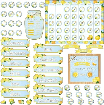 Photo 1 of 92 Pieces Lemon Zest Bulletin Board Borders Lemon Classroom Decor Summer Holiday Yellow Calendar Board for Classroom Teacher School Office