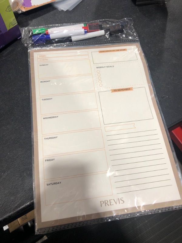 Photo 1 of Previs Magnetic Weekly Dry Erase Board Calendar with 4 Pens Included - Weekly Fridge Planner White Board to Plan Menu, Tasks, Children AssignmentS, Workweek, Meetings, Goals.
