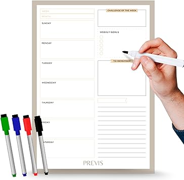 Photo 1 of Previs Magnetic Weekly Dry Erase Board Calendar with 4 Pens Included - Weekly Fridge Planner White Board to Plan Menu, Tasks, Children AssignmentS, Workweek, Meetings, Goals.
