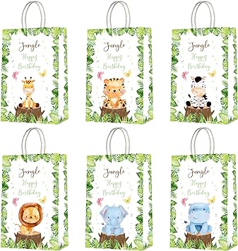 Photo 1 of 12 Pieces Safari Animals Goodie Bags Jungle Animals Party Favor Bags with Handles Zoo Animals Print Candy Bags Woodland Gift Bags for Baby Shower Wedding Birthday Jungle Themed Party Supplies
