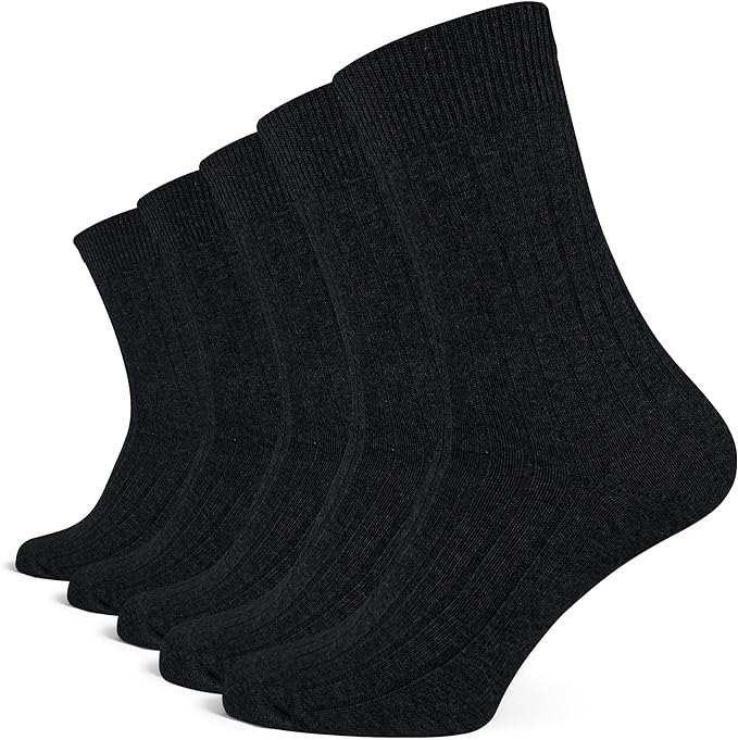 Photo 1 of Aniler 5 Pairs Men's Cotton Crew Socks All Season Thick Sweat Wicking Moisture Control Athletic Socks- black XL
