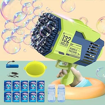 Photo 1 of Bubble Gun, 132 Holes Upgraded Bubble Machine Gun for Kids, Bubble Maker with Colorful Lights, Summer Toy Suitable for Children Adults, Indoor and Outdoor Birthday Wedding Party Events
