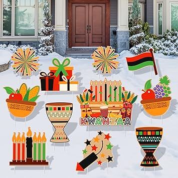 Photo 1 of ADXCO 11 Pack Kwanzaa Lawn Yard Decor Sign African Heritage Themed Outdoor Yard Sign Lawn Decor Waterproof Kwanzaa Yard Signs with Stakes for Kwanzaa Themed Party Lawn Ornaments Decorations
