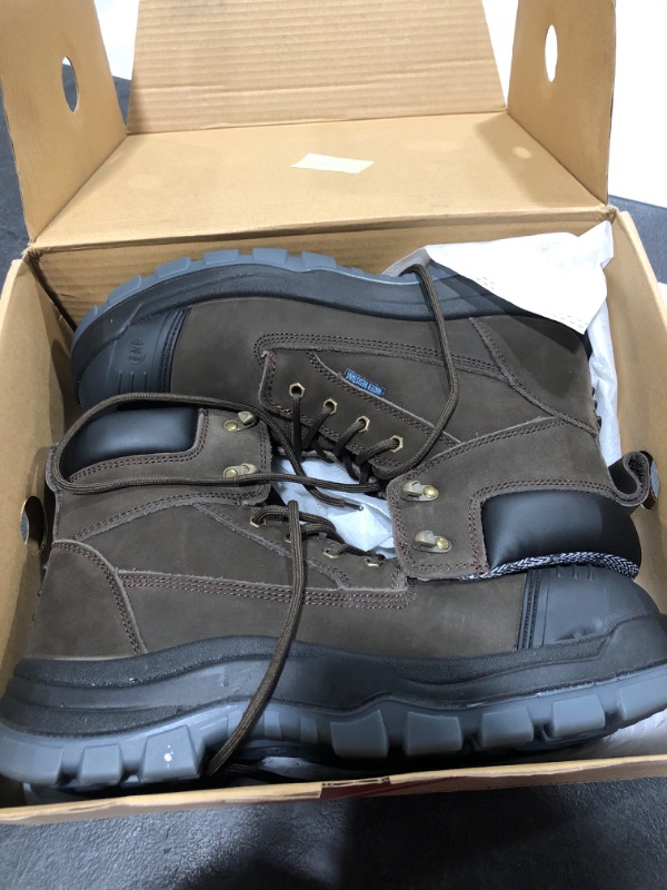 Photo 2 of Montwell Mens work boots, 6" Composite Toe Waterproof Lightweight Work Boots for Men, Slip & Puncture Resistant Safety EH Wide Working Shoes 10 Wide Coffe