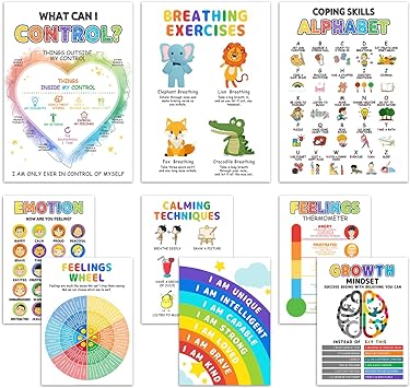 Photo 1 of 12 Calming Corner Classroom Wall Posters - Feelings Wheel Chart & Emotions Poster For Kids, Calm Down Corner Supplies For Therapy Office Decor, Mental Health Wall Decorations For Preschool Counselors 10*14 IN
