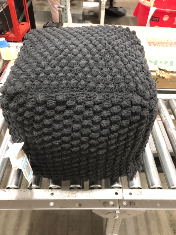 Photo 2 of HomeRoots 18" Black Cotton Blend Cube Pouf Ottoman