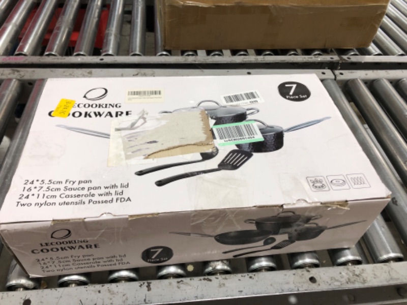 Photo 1 of Lecooking 7 Piece Non Stick Cookware Set, Pots, Pans Nonstick Coating, Includes Fry Pans, Stock Pots, Sauce Pan, etc, Pots and Pans Set Dishwasher Safe(Black) 7 Pieces Black