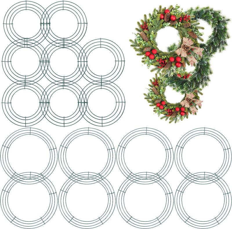 Photo 1 of 16 Pieces Christmas Wire Wreath Frame Xmas Metal Wire Wreath Forms Round Floral Wreath Ring DIY Craft Making for New Year Valentines Decoration (12 Inch, 14 Inch)
