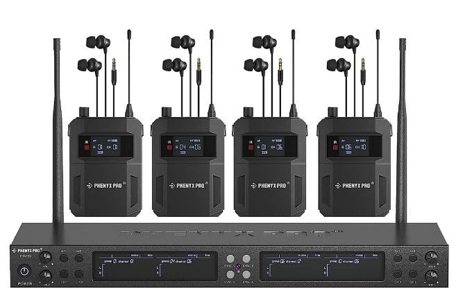 Photo 1 of Phenyx Pro Wireless in Ear Monitor System, Quad-Channel Wireless IEM System, Metal IEM w/ 4 Bodypacks, 4x25 UHF Frequencies Bundle