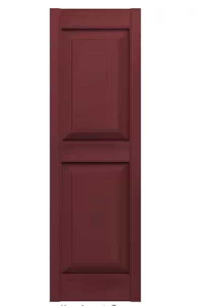 Photo 1 of 12 in. x 59 in. Raised Panel Vinyl Exterior Shutters Pair in Wineberry
