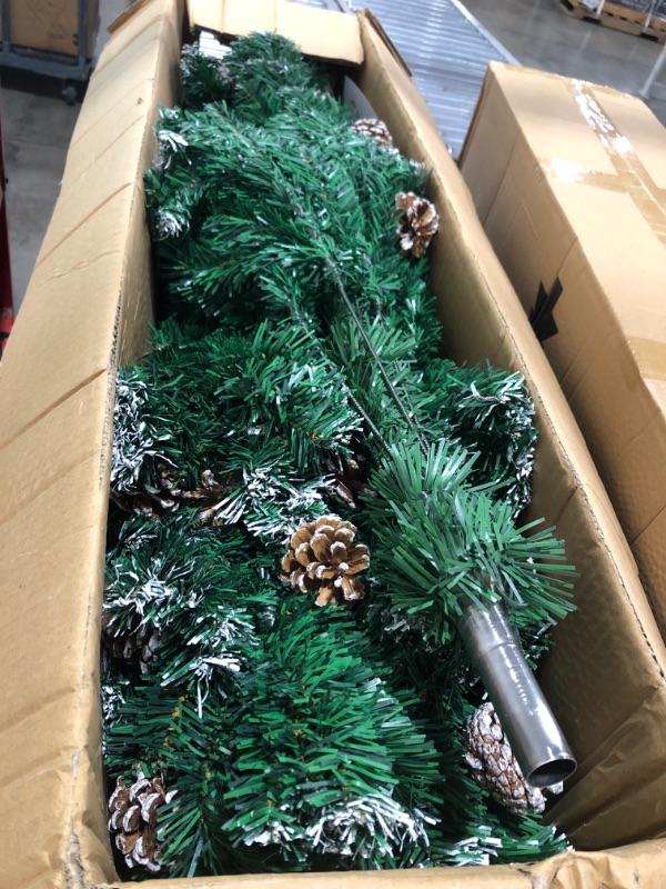 Photo 1 of 7FT Artificial Christmas Tree with Pine Cones by youmipets, Snowy Xmas Tree Perfect for Home, Shops and Holiday Decoration, Green/White