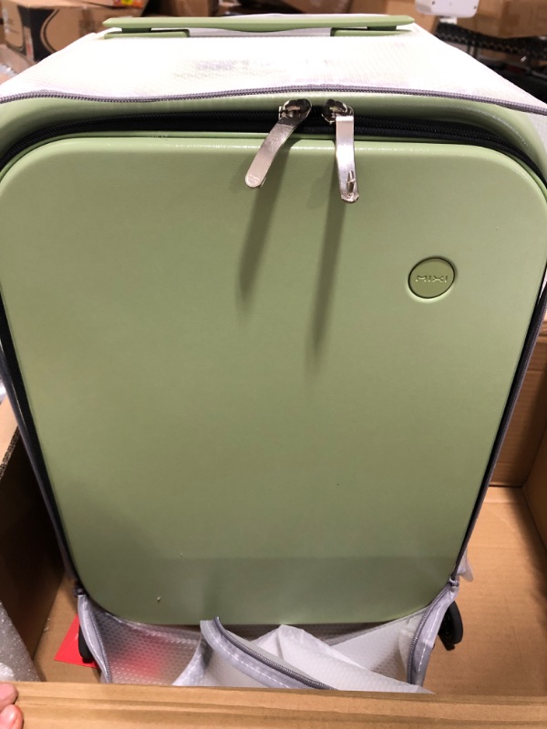 Photo 2 of Carry On Luggage, 20'' Suitcase with Front Laptop Pocket, Travel Rolling Luggage Aluminum Frame PC Hardside with Spinner Wheels & TSA Lock and Cover - Avocado Green Avocado Green 20-inch