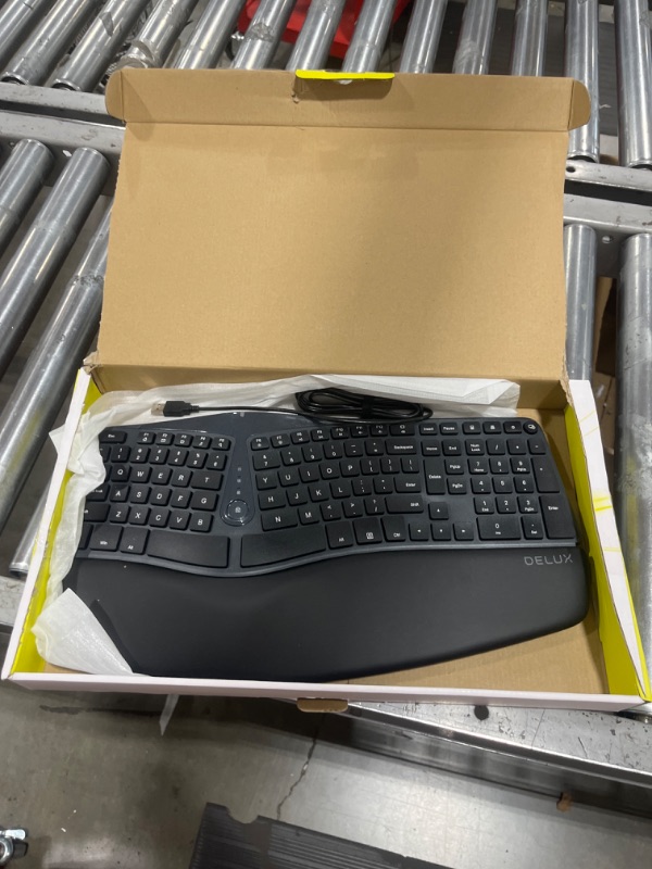 Photo 2 of DeLUX Wired Ergonomic Split Keyboard with Wrist Rest, [Standard Ergo] Keyboard Series with 2 USB Passthrough, Natural Typing Reducing Hand Pressure, 107 Keys for Windows and Mac OS (GM901U-Black)