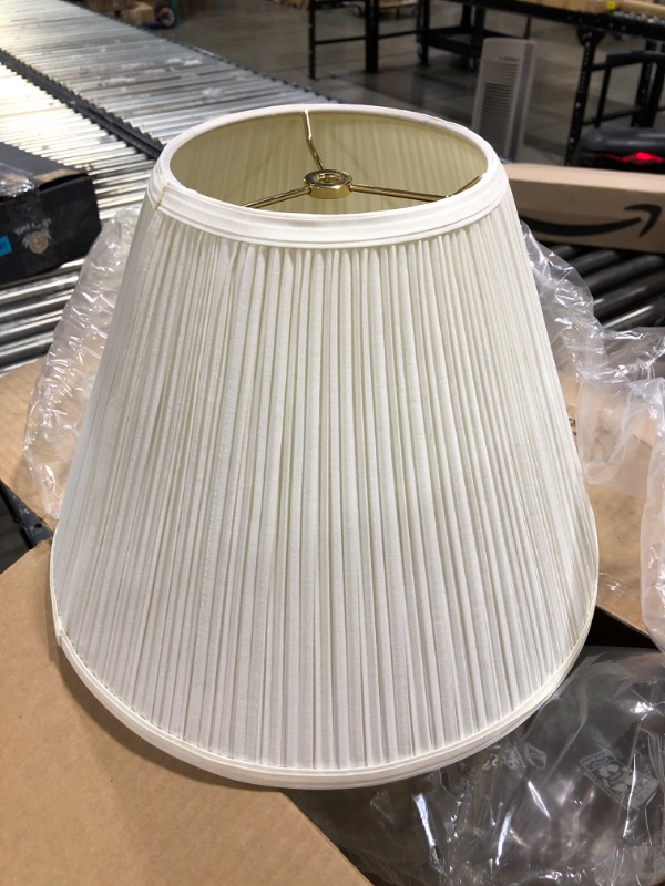 Photo 1 of  Lampshade 7" Top Diameter x 15" Bottom Diameter x 13" Slant Height with Washer (Spider) Attachment for Lamps with a Harp (Pleated Cream)
