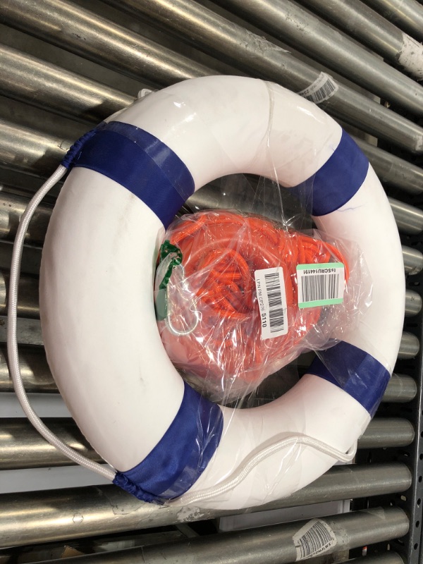 Photo 2 of 20 inch/50cm Small Diameter Swim Foam Ring Buoy Swimming Pool Safety Life Preserver with 98.4FT Water Floating Lifesaving Rope Blue w/Rope 98.4FT