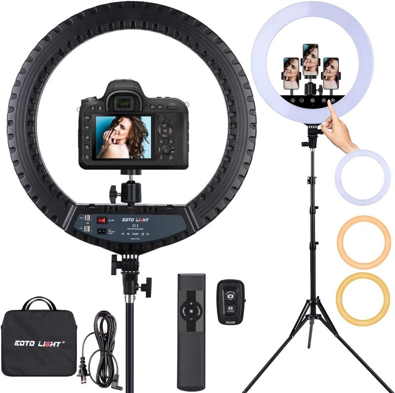 Photo 1 of 21 inch LED Ring Light with Tripod Stand, Large Selfie Ring Light with Touch Panel for YouTube Vlog Video Shooting, Makeup Studio Portrait with Carrying Bag and Remote Controller, CRI>97
