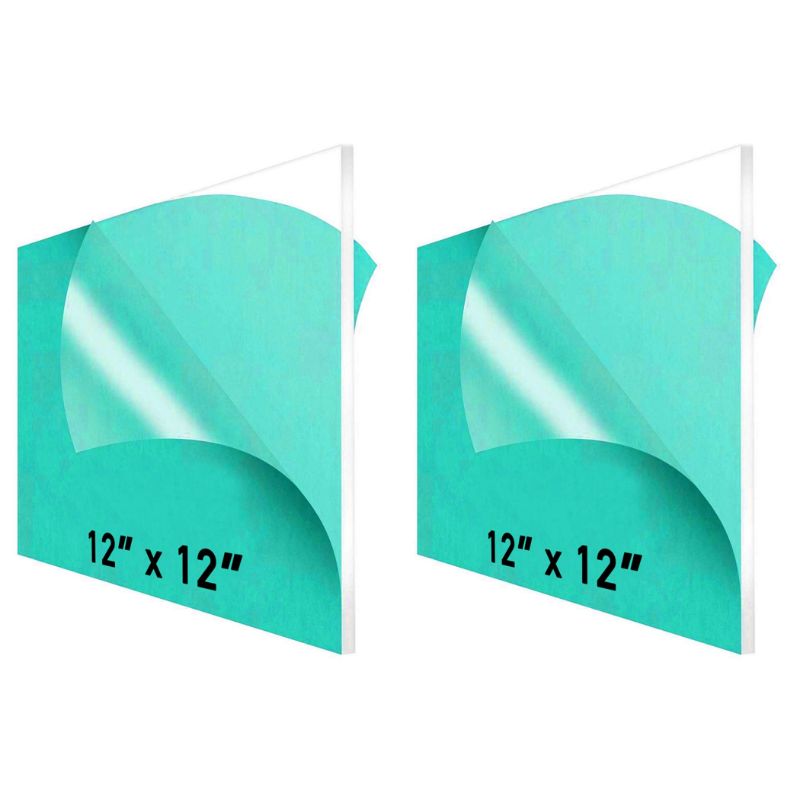 Photo 1 of 12 x 12” Clear Acrylic Sheet Plexiglass (2-Pack) – 1/4” Thick; Use for Craft Projects, Signs, DIY Projects and More; Cut with Cricut, Saw or Hand Tools – No Knives 12x12"