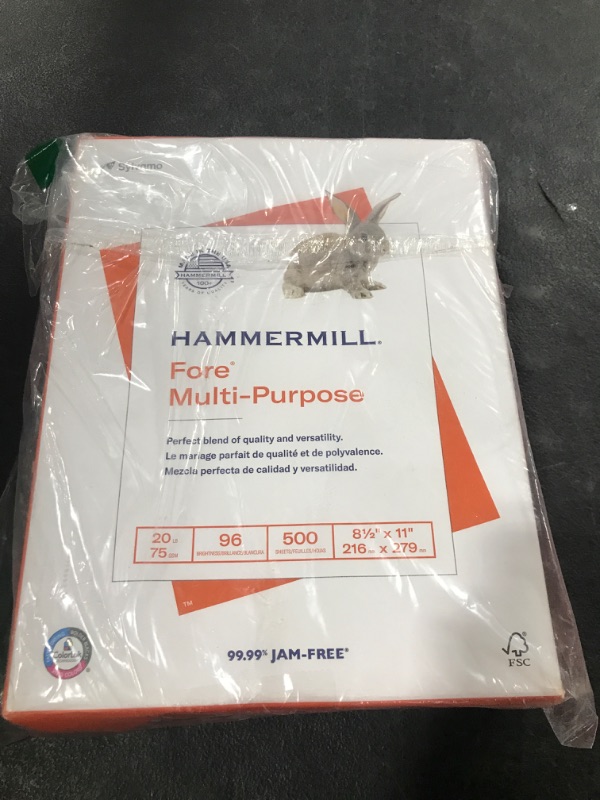 Photo 2 of Hammermill Printer Paper, Fore Multipurpose 20 lb Copy Paper, 8.5 x 11 - 1 Ream (500 Sheets) - 96 Bright, Made in the USA, 103267