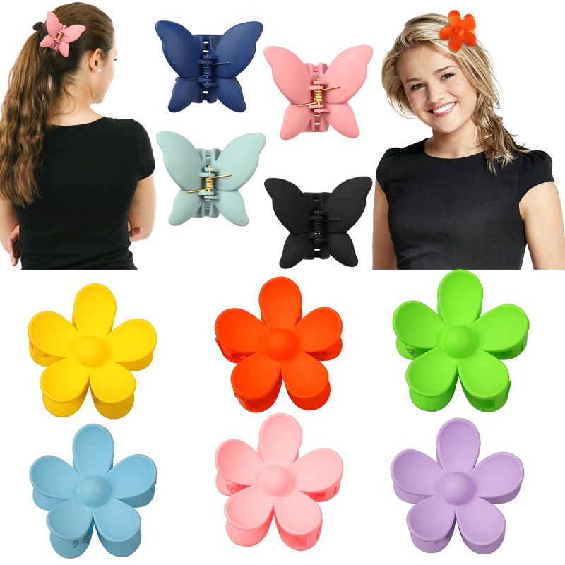 Photo 1 of 2 Pack - 10 Pcs Flower Butterfly Claw Clips Large Hair Jaw Clips for Women Girls, Big Hair Claw Clips Non Slip Hair Clamps Hair Accessories 10 Colors/2 Styles