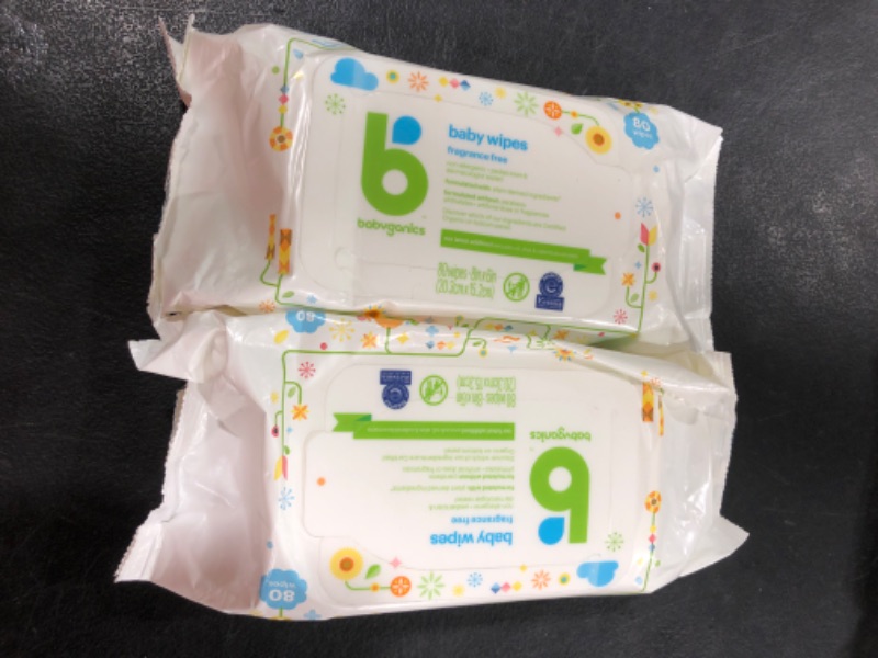 Photo 2 of 2 Pack - Babyganics Baby Wipes, Fragrance Free - 80 wipes