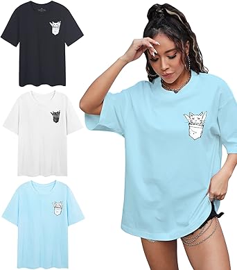 Photo 1 of 1-3 Pack Womens T Shirts Oversized Loose Fit Drop Shoulder Short Sleeve Graphic Casual Summer Tops  M