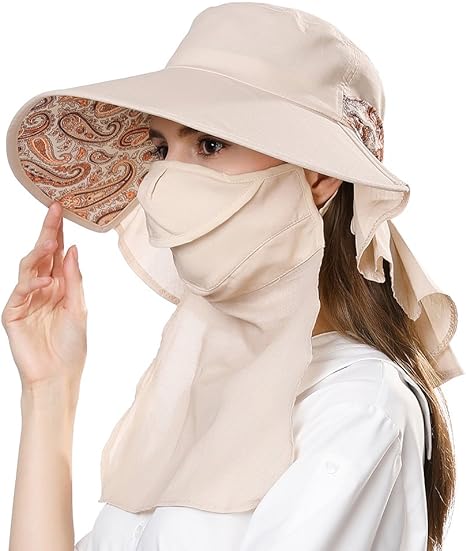 Photo 1 of Comhats Summer Ponytail Flap UPF 50+ Cotton Sun Hat with Ponytail Hole Neck Face Cover for Women 55-61cm
