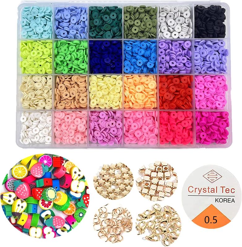 Photo 1 of 5400 Pcs Clay Beads,Flat Round Polymer Clay Beads,Round Clay Spacer Beads for Jewelry Making Bracelets Necklace Earring DIY Craft (24 Colors 5mm)
