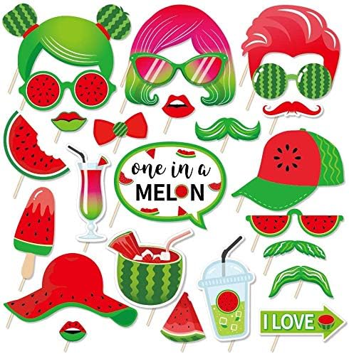 Photo 1 of 25Pcs One In A Melon Watermelon Photo Booth Props with Stick, One In A Melon Watermelon Theme Selfie Props, Summer Birthday Party Supplies, Summer Photography Backdrop Decorations
