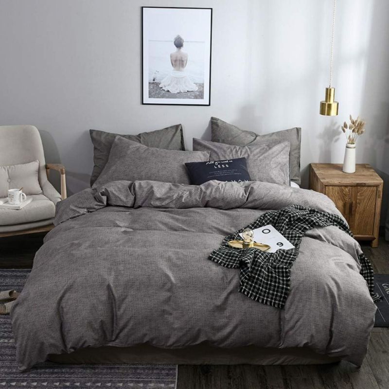 Photo 1 of 3Pcs Gray Bedding Set Full Size,Reversible Farmhouse Duvet Cover Chambray Modern Solid Colored Comforter Cover Microfiber Quilt Cover for Men Women Kids Minimalist Style Decor, Zipper Closure