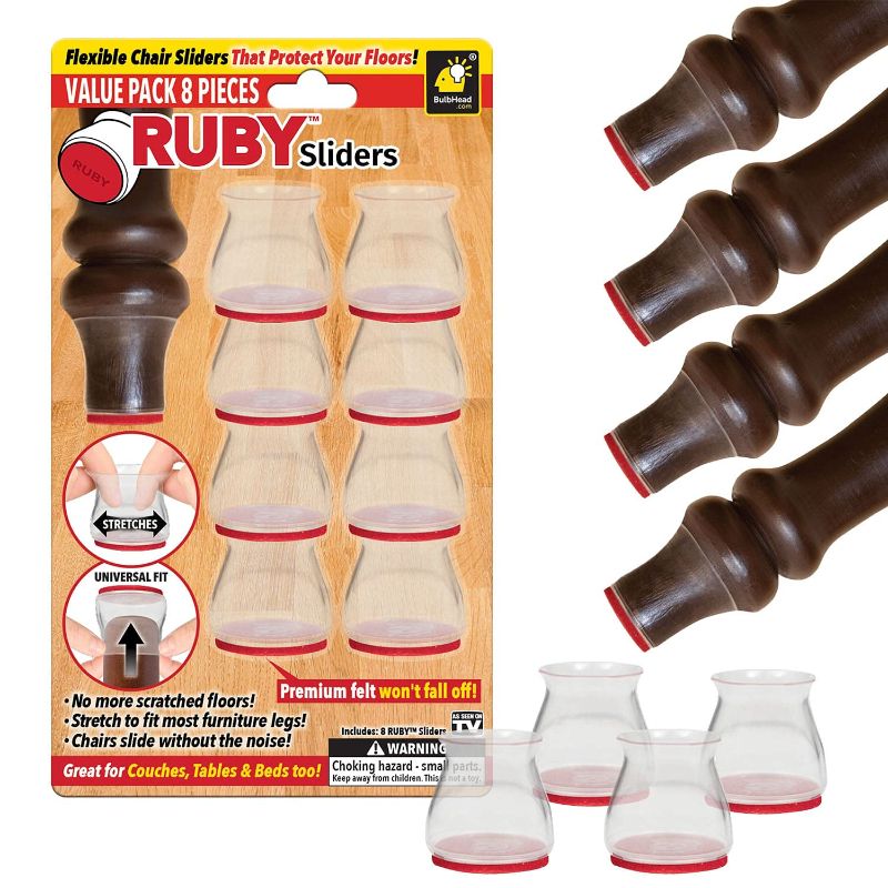 Photo 1 of 2 PACK- Ruby Sliders As Seen On TV by BulbHead - Red Means They’re Authentic - Premium Chair Covers Protect Hardwood & Tile Floors from Scratching - Fits Most Furniture Leg Sizes & Shapes - 8 Pack Clear