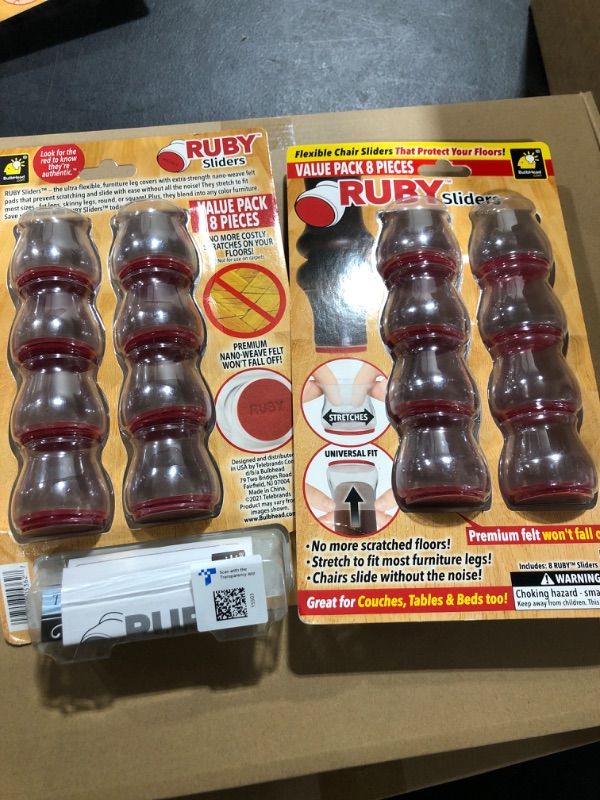 Photo 2 of 2 PACK- Ruby Sliders As Seen On TV by BulbHead - Red Means They’re Authentic - Premium Chair Covers Protect Hardwood & Tile Floors from Scratching - Fits Most Furniture Leg Sizes & Shapes - 8 Pack Clear